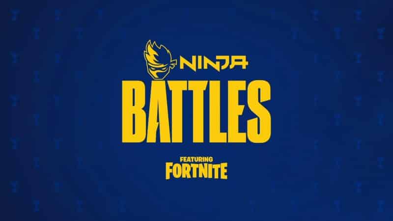 Ninja Battles featuring Fortnite appears in yellow text over a blue background with Ninja's logo