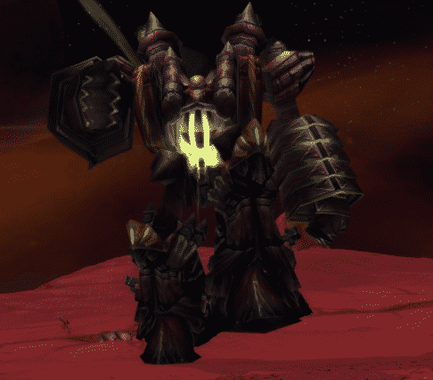 The giant mechanical Fel Reaver, it's engine in the middle of its torso pulsing with a greenish eldritch glow