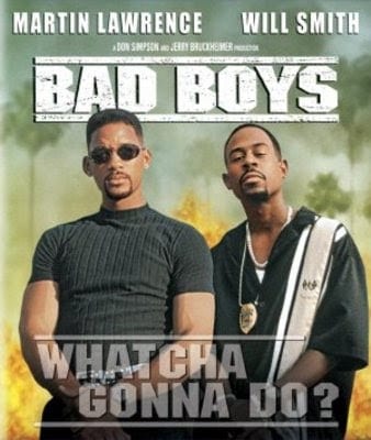 A promo image for the movie Bad Boys with Martin Lawrence and Will Smith posing together.