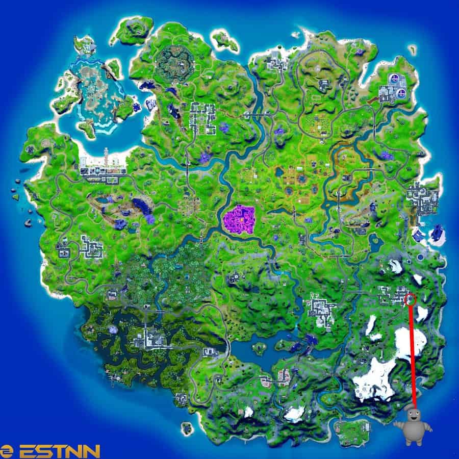 The Fortnite Chapter 2 Season 8 map highlighting the locations of mini-pufts.