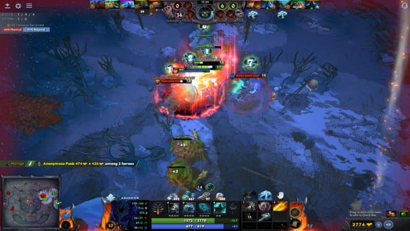 Abaddon deals damage to enemy heroes with Burn aura using Radiance in Diretide