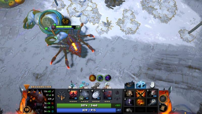 Broodmother fights Taffy Guardian using Sange and Yasha in Diretide