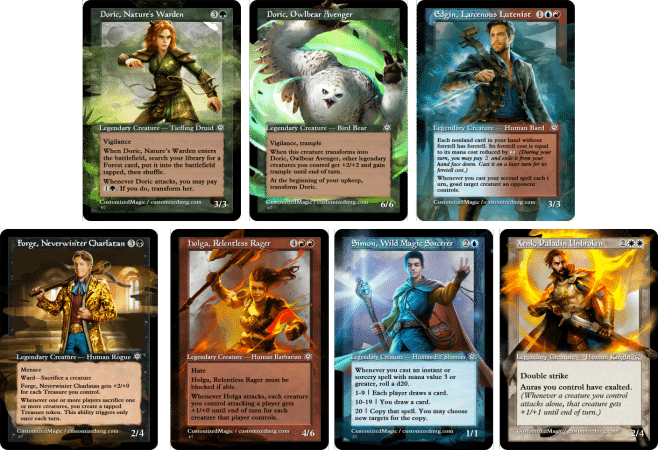 Seven cards from the Magic the Gathering x Honor Among thieves crossover