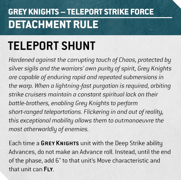 Warhammer 40k Grey Knights Faction Focus Teleport Shunt Detachment Rule