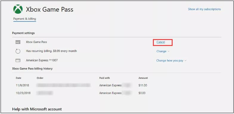 cancel xbox game pass website